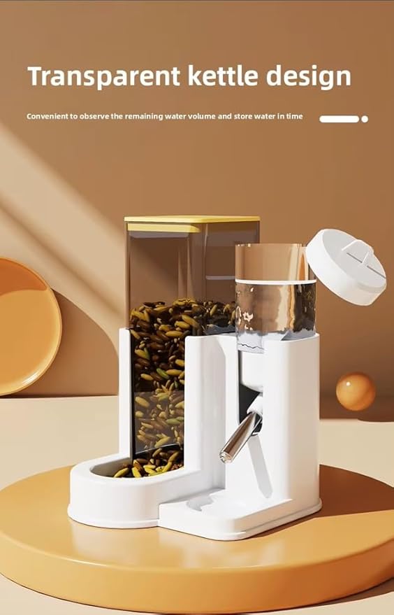 2-in-1 Automatic Pet Feeder and Water Dispenser Set – Gravity Food Dispenser & No-Drip Water Bottle Station – No Spill Puppy, Kitten, Small Dog, Cat, Rabbit & Guinea Pig Essentials