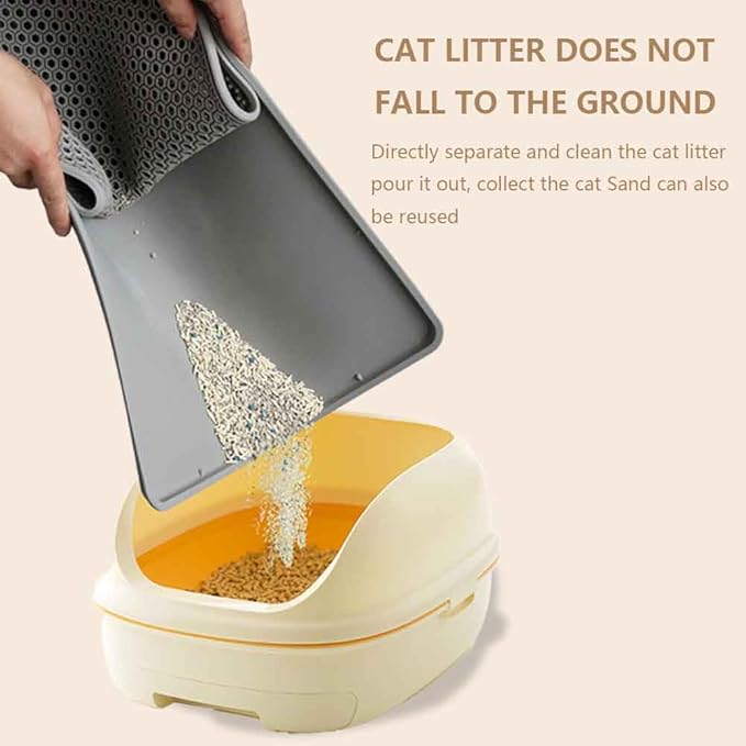 Cat Litter Mat Double Layer, Kitty Litter Box Mat Small Waterproof Urine Proof Trapping, Easy Clean, Silicone Cat Supplies & Accessories for Indoor Pets (Black, 19.68x14.96x0.39 in)