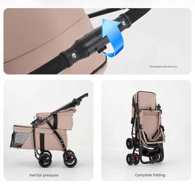 YYW Double Pet Stroller for Small Cats and Dogs, Foldable Kittens Puppies Travel Strolling Cart with 2 Carriages, Cup Holder & Lockable Wheels, Ideal for Multi-Pet Families(Gray)