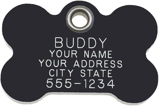 Durable Plastic Pet ID Tag, Outlasts Cheap Aluminum Tags for The Same Price, Custom Engraved, Small Black Bone