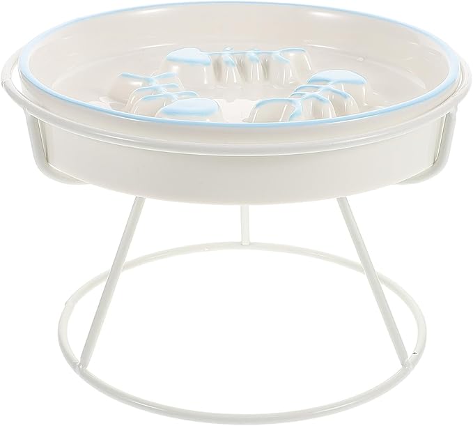 Ceramic Raised Cat Slow Feeding Bowl with Elevated Stand Whisker-Friendly Slow Eat Pet Dish for Small Dogs and Kittens for Indoor Feeding