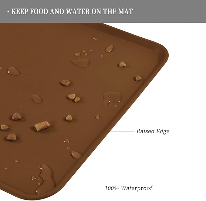 Reopet Waterproof Pet Feeding Mat with High Raised Edges, Heavier and Thicker Placemats for Cat Dog Water Bowl with BPA Free, Dogs Cats Food Mats for Messy Drinkers to Prevent Spill and Protect Floors