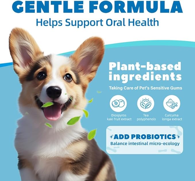 Dog Breath Freshener-Enzymatic Dog Dental Water Additive for Dental Care–Probiotics Prevent Bad Breath, Relieve Gum Redness, Reduce Plaque & Tartar, No Brushing Needed, Safe for Dogs & Cats, 8.45oz