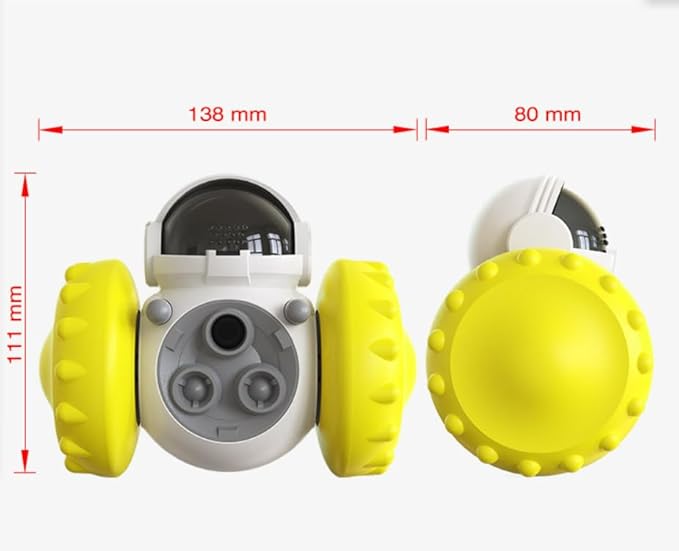 Interactive Pet Food Dispenser Toy for Dogs and Cats, Treat Dispensing Rolling Ball with Textured Wheels, Available in Yellow, Green, Black (Yellow)