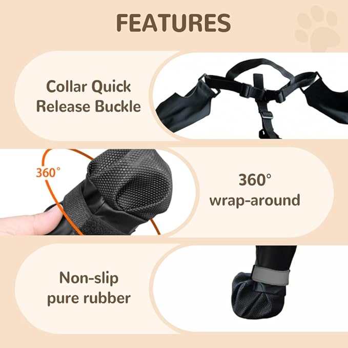 2026 New Dog Suspender Booties, Adjustable Canada Pooch Dog Shoes Waterproof, Dogs Paw Boot Leggings Anti-Slip, Waterproof Dog Rain Boots, Puppy Snow Shoes Anti Dirt Pants (Black, XS)