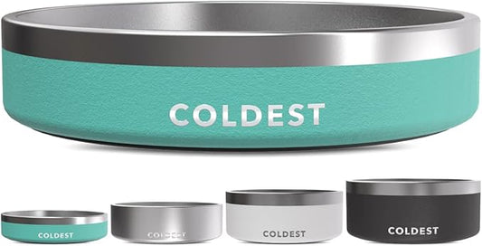 Coldest Dog Bowl - Anti Rust Metal, Non Slip, 3 Layers Insulated Stainless Steel Dog Bowls - Spill Proof & Heavy Duty - Water Bowl for Dogs, Cats & Pets, Dish Washer Safe (21 oz, Terraform Green)