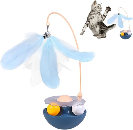 YallMiaul Interactive Cat Feather Toys, Catnip, Track Balls, Cat Teaser for Indoor Cats and Kittens Exercise (Indigo)