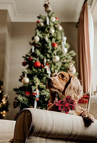 Uniqe Style Paws Christmas Grid Dog Collar, Female or Male Adjustable Puppy Collar with Flower, Durable Floral Pattern Pet for X-Small Dogs