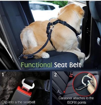 VavoPaw Dog Seat Belt, Safety Vest Dog Car Harness with Adjustable Buckle Dog Seat Belt for Vehicle Nylon Pet Safety Seat Belts Heavy Duty(M, Black)
