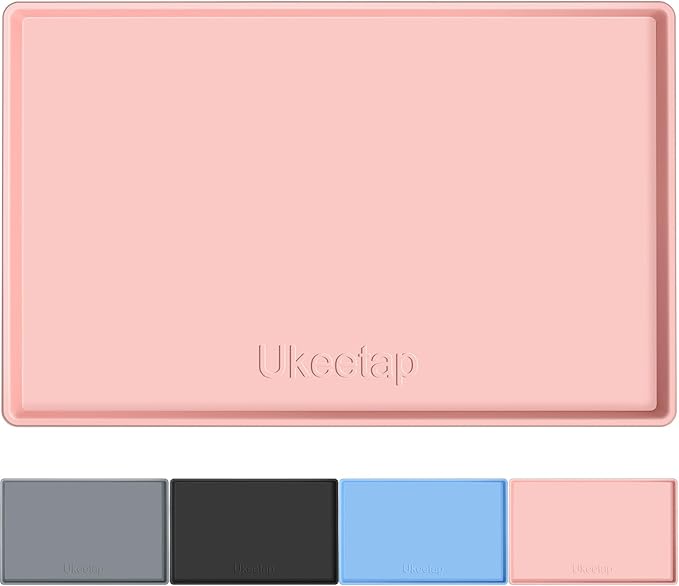 34" x 22" Extra Thick Waterproof Silicone Mat with Raised Edge, Under Sink Mat for Kitchen & Bathroom, Kitchen Cabinet Liner, Multi-Purpose for Storage & Protection, Pink