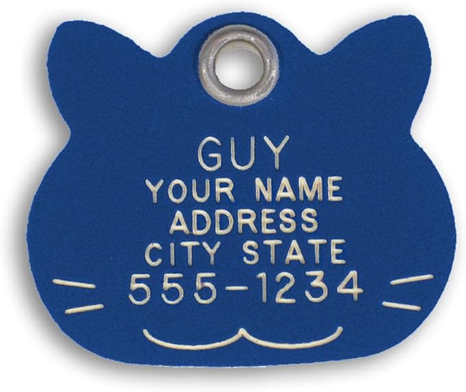 LuckyPet Plastic Pet ID Tags - Dog Personalized IDs - Durable Engraved Name Noiseless Tag - Suitable for Dogs and Cats - Outlasts Most Aluminum Tags - Medium, Blue Cat