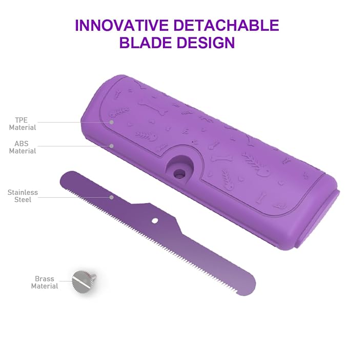 Dog and cat deshedding brush for shedding and short haired pets, pet deshedding tool with stainless steel shedding blade and non slip handle for short and medium coats