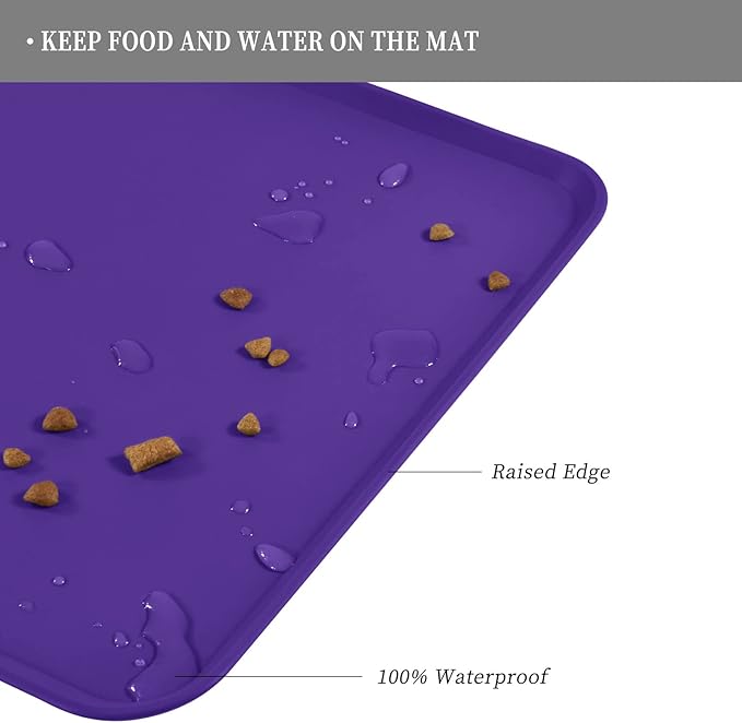 Reopet Waterproof Pet Feeding Mat with High Raised Edges, Heavier and Thicker Placemats for Cat Dog Water Bowl with BPA Free, Dogs Cats Food Mats for Messy Drinkers to Prevent Spill and Protect Floors