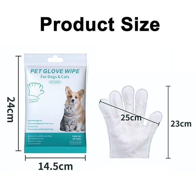 2025 New Rinse Free Dog Shampoo Mitts, Hypoallergenic Rinse Free Bathing Wipes for Dogs, 6 Packs, Portable Thick Pet Cleaning Grooming Gloves for Dogs and Cats (1PACK)