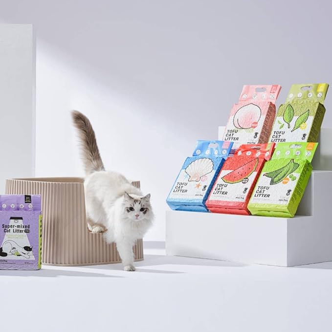 Michu Tofu Cat Litter Natural Clumping Tofu Cat Litter 5.5lb/88oz 5 Scents (Greentea + Mixed, 2 Pack)