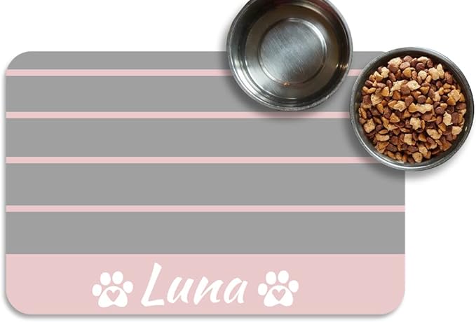 Personalized Dog/Cat Food Mat - Non-Slip, Waterproof, Custom Pet Mat (Stripe)