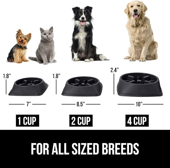 GORILLA GRIP Patented BPA Free Slow Feeder Dog Bowls, Interactive Puzzle Toy for Dogs and Cats Food Training Enrichment, Keeps Pets Busy and Prevents Puppy Overeating, All Breeds, 2 Cup, Black