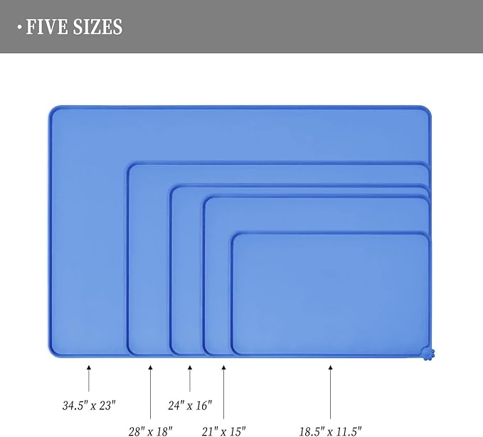 Reopet Waterproof Pet Feeding Mat with High Raised Edges, Heavier and Thicker Placemats for Cat Dog Water Bowl with BPA Free, Dogs Cats Food Mats for Messy Drinkers to Prevent Spill and Protect Floors