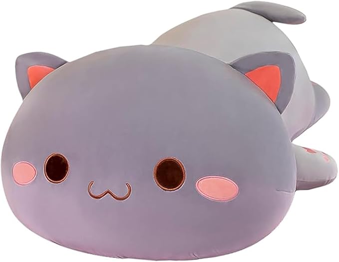 FUYU Cat Stuffed Animals, Soft Cat Plush Pillow Kawaii Kitten Stuffed Animal Toy Gifts for Kids Boys Girls Room Decor (Grey Round Eyes,19in/50cm)