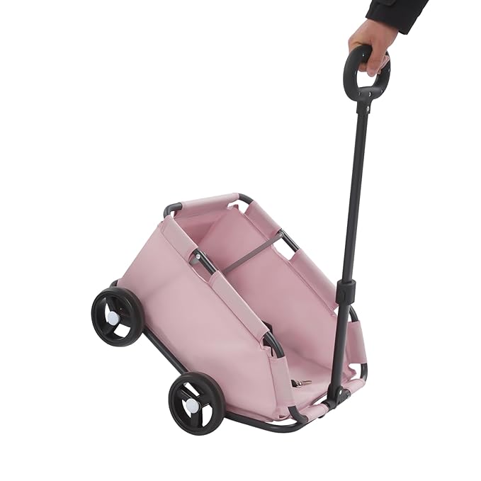 Dog Stroller,4 Wheels Folding Dog Cart Collapsible Wagon Pet Stroller for Travelling Shopping Walking Playing for Small Dogs Cats (Pink)