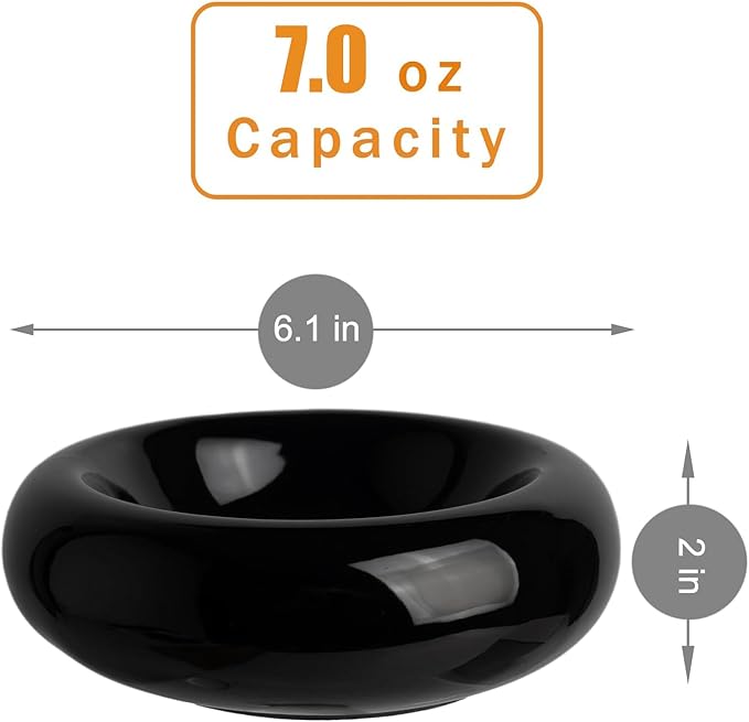 6.1 Inch Cat Bowls, 7 oz Ceramic Cat Food Bowl, Whisker Fatigue Relief Bowl, Anti-Vomiting, Protect Spine, Perfect for Indoor Cats(2pc Black)