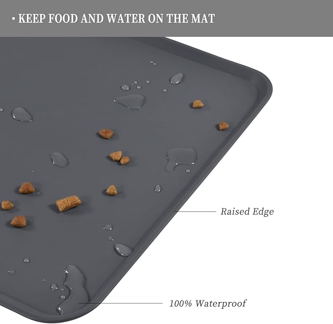 Reopet Waterproof Pet Feeding Mat with High Raised Edges, Heavier and Thicker Placemats for Cat Dog Water Bowl with BPA Free, Dogs Cats Food Mats for Messy Drinkers to Prevent Spill and Protect Floors
