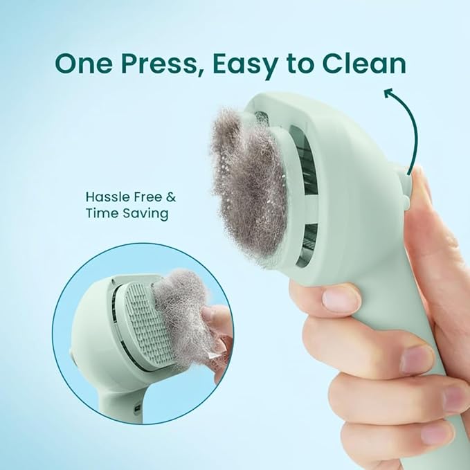 3 in 1 Steam Grooming Brush for Cats & Dogs, USB Rechargeable Hair Removal Comb with Spray Mist & Self Clean Button, Includes 200 ml Shampoo for Indoor Pet Shedding & Detangling, Green