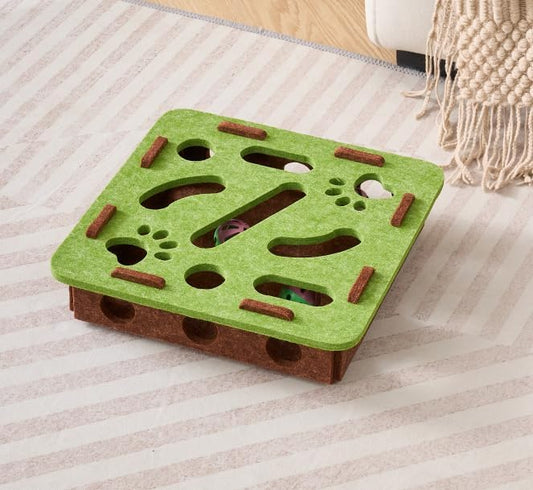 Interactive Cat Puzzle Feeder Toy - Felt Maze Box with 3 Jingle Balls for Indoor Cats, Kittens to Adults - Mental Stimulation, Slow Feeding & Fun Exercise Encourages Natural Hunting Instincts