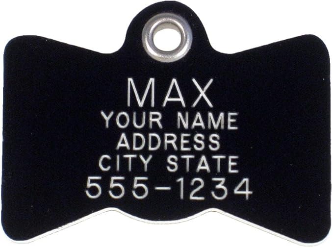 LuckyPet Plastic Pet ID Tags - Dog Personalized IDs - Durable Engraved Name Noiseless Tag - Suitable for Dogs and Cats - Outlasts Most Aluminum Tags - Medium, Black Bowtie