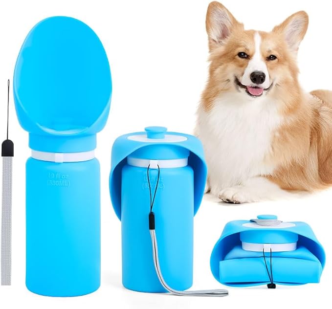 Portable Dog Water Bottle, Collapsible Water Bottle for Dogs Perfect for Walking, Hiking and Outdoors | Works as a Portable Water Bowl | - 550ml (Blue)