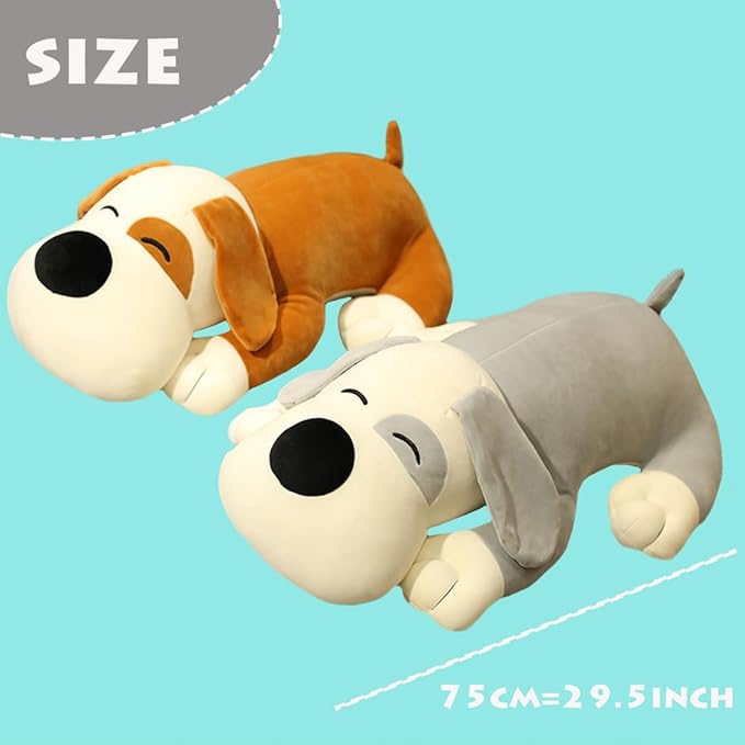 ELAINREN Ultra-Soft Brown Dog Plush Pillow Fluffy Puppy Stuffed Animals Toy Cuddle Long Ear Dog Plushie Cushion/29.5''