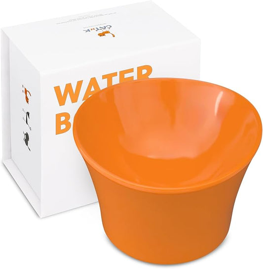 Elevated Cat Water Bowl – Shallow Raised Cat Bowl for Whisker Fatigue; Vet-Recommended Height, Food-Grade Melamine, Non-Slip & Dishwasher Safe Cats Dish - 8 oz, Orange