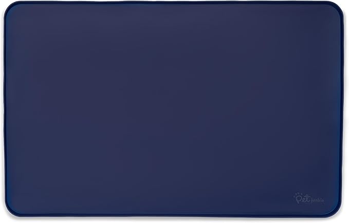 Pet Junkie Silicone Dog Mat for Water Bowl and Food Dish, Pet Mat for Floors, Waterproof Dog Food Tray (Dark Blue)