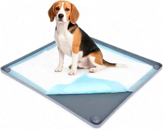 Nuanchu Pee Pad Tray Holder for Dogs, Silicone Dog Puppy Pad Holder with Four Fixed Points 23 x 23 Inch Stable Grip, Raised Edges, Quick-Wipe Dog Potty Tray for Indoor Flooring Protection