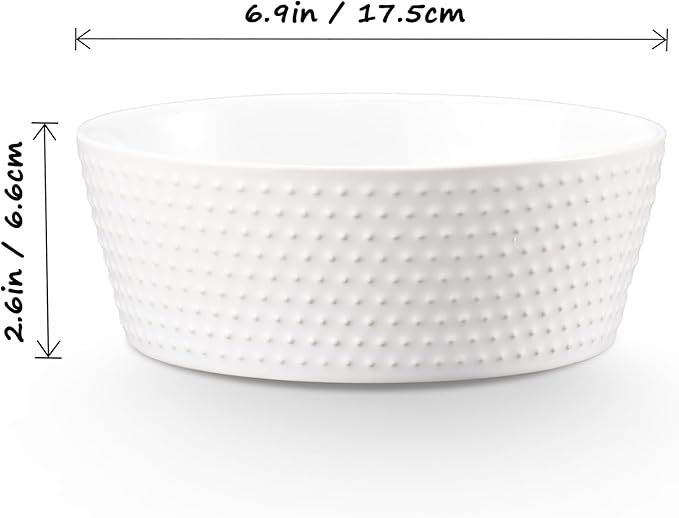 6.9" Non-Slip Ceramic Dog Bowl, 33 Oz Heavy-Duty Dog Food/Water Dish, Pet Feeding Bowl for Small and Medium Dogs, Food Grade Porcelain Pet Feeder Bowl, Microwave and Dishwasher Safe, White