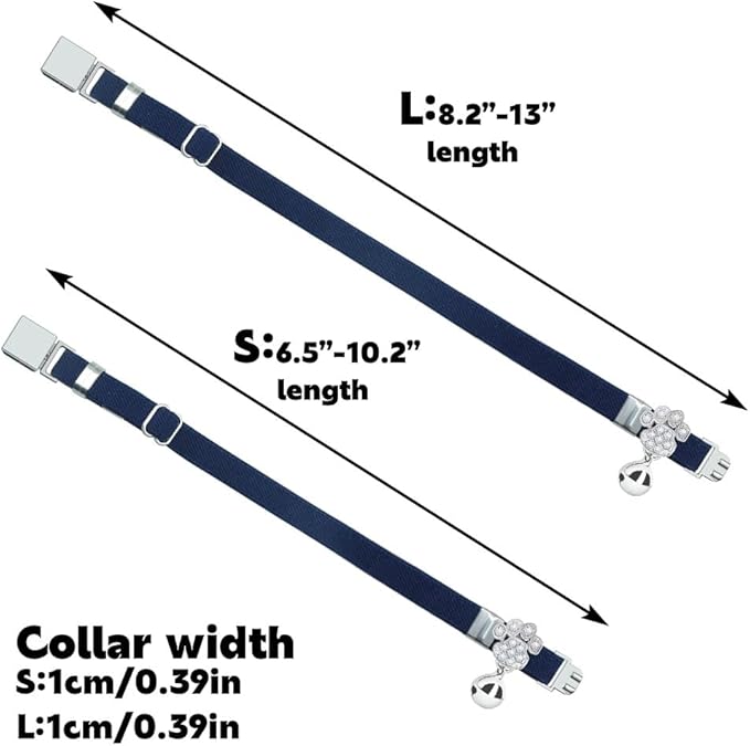 Personalized Safety Elastic Cat Collars with Bell,Laser Customized Stretch Kitten Collars for Girls Boys Cats-Navy Blue