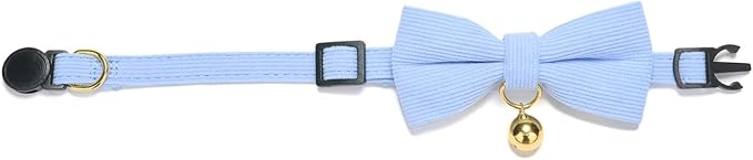 Cotton Breakaway Kitten Collar with Bow Tie and Bell Adjustable Cute Soft Corduroy Cat Collars for Small Cats(Blue,XS)