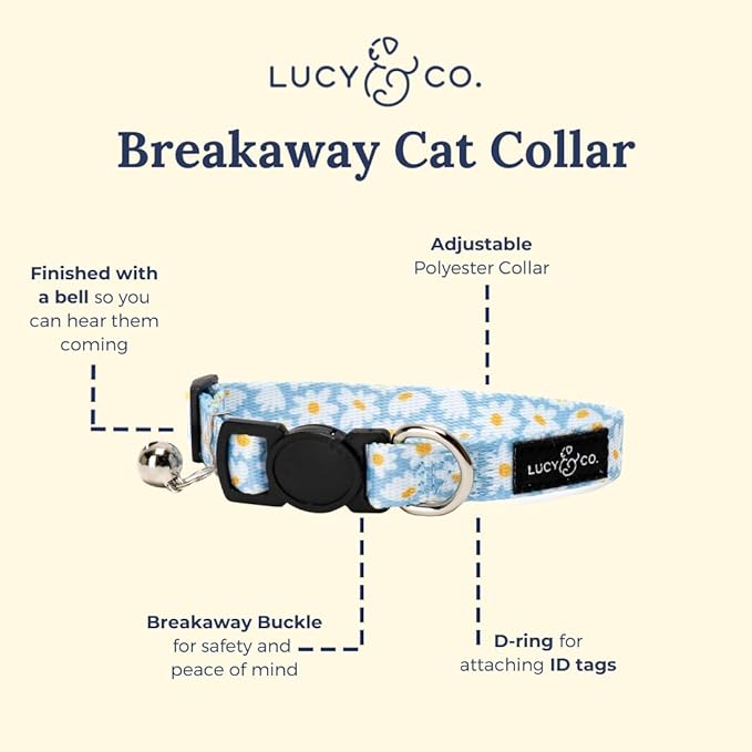 Lucy & Co. Simply Splendid Breakaway Cat Collar with Bell – Designer Print Adjustable Safety Collar for Cats, Kittens & Small Dogs, Lightweight Pet Collar for Boy & Girl Cats – Large