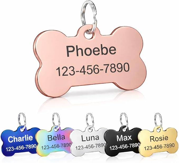 Custom Stainless Steel Dog Tag – Laser Engraved Pet ID Tag, Shiny Polished Metal, Lightweight & Affordable, Personalized for Dogs & Pets (Medium, Rose Gold)