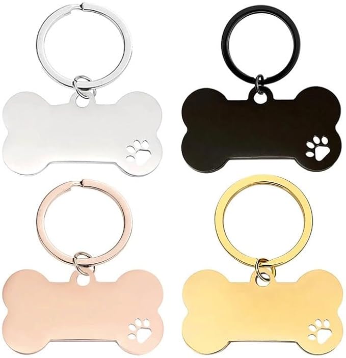 Dog Name Tag Engraved for Pets Custom Dog ID Tags Stainless Steel for Small Large Dogs Cats Collar Hollowed Paw Shaped Dog Tags Personalized Name, Address, Phone Number (Rose Gold)