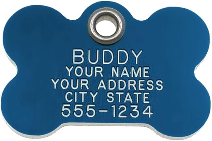 Durable Plastic Pet ID Tag, Outlasts Cheap Aluminum Tags for The Same Price, Custom Engraved, Large Blue Bone