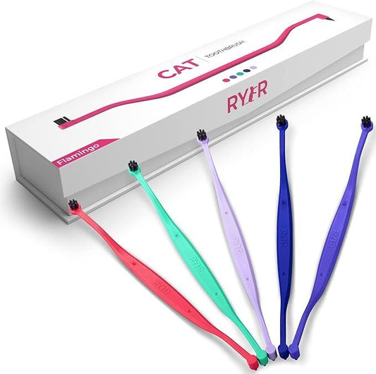 RYERCAT Set of 5 Dual Sided Cat Toothbrush - Kitten Toothbrush with Micro Head (Very Small) for Custom fit - Cat Dental Care Supplies - Pet Toothbrush for Cats