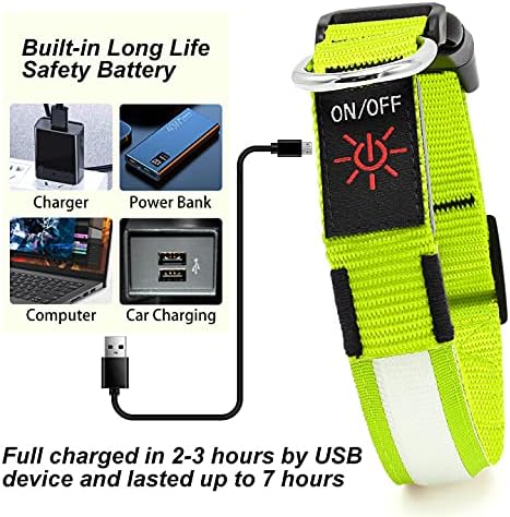 YFbrite Ultra Light Adjustable LED Dog Collar, Light up Dog Collars Rechargeable Glowing in The Dark Collars Visiblity & Safety for Small, Medium, Large Dogs (Green, X-Large)