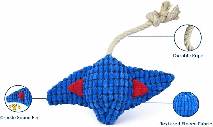 Durable Blue Fish Plush Dog Chew Toys with Squeaker – Tough Stuffed Ocean Animal with Natural and Safe Cotton Fill for Aggressive Chewers, Teething Puppies, and Small, Medium, and Large Breeds