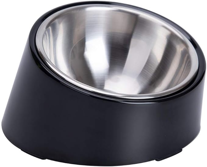 SuperDesign Mess Free 15° Slanted Bowl for Dogs and Cats, Tilted Angle Bulldog Bowl Dog Feeder, Non-Skid & Non-Spill, Easier to Reach Food M/1 Cup Dark Black