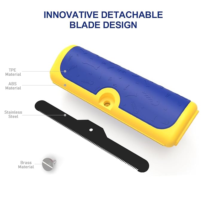 Dog deshedding brush and shedding tool for short and medium coats, pet grooming tool with stainless steel shedding blade and non slip handle, deshedding comb for dogs cats and horses