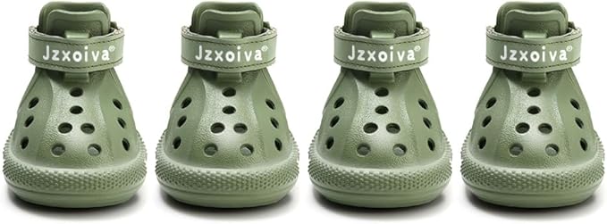 JZXOIVA Dog Shoes for Hot Pavement, Dog Booties for Large Dogs, Breathable Dog Boots & Paw Protectors, Adjustable Non-Slip Rain Booties, Waterproof Pets Sandals for Beach Green Size 8