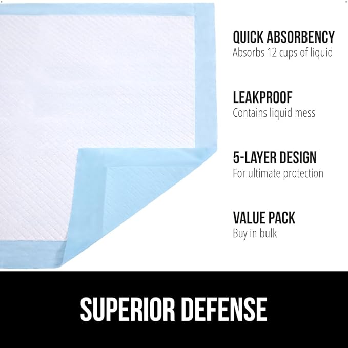 Gorilla Guard Disposable Puppy Pads, 5 Layer Pee Pads for Dogs, Absorbent Diaper Changing Pad, Dog Potty Training Supplies, Quick Dry Pet Housebreaking Essentials for Puppies, 50 Count 28x34 in