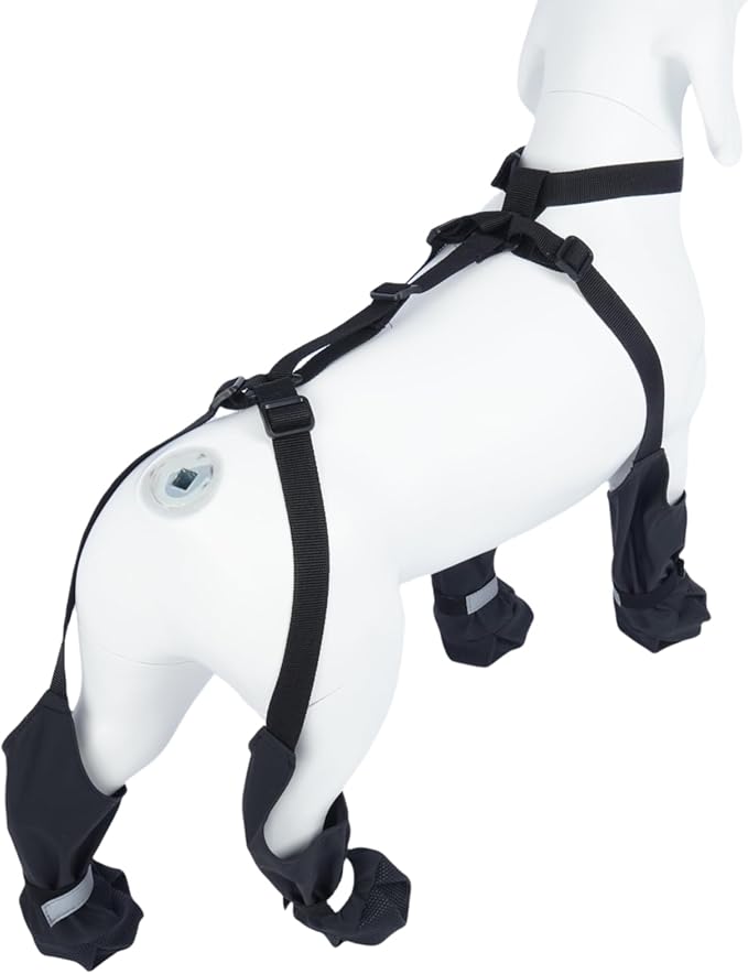 Dog Suspender Boots, Anti-Slip & Fall Waterproof Dog Shoes Leggings, Dog Paw Protector for Small Medium Dogs, Adjustable Dog Boots Pet Shoes for Outdoor Walking Black,XXL