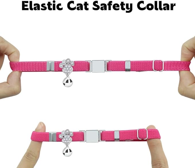 Personalized Safety Elastic Cat Collars with Bell,Laser Customized Stretch Kitten Collars for Girls Boys Cats-Rose red